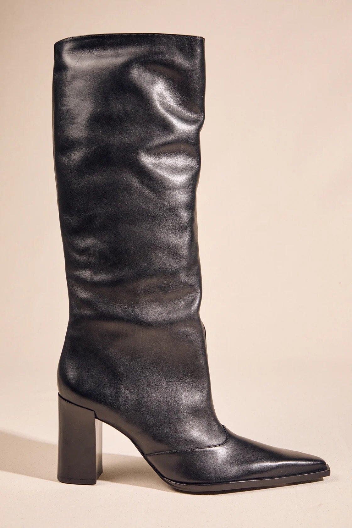 black knee high block heel boots