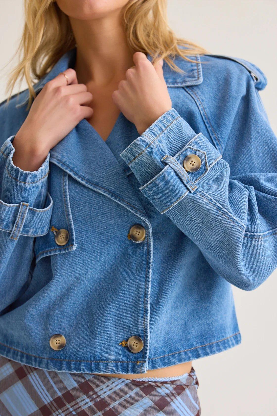 medium wash cropped denim jacket