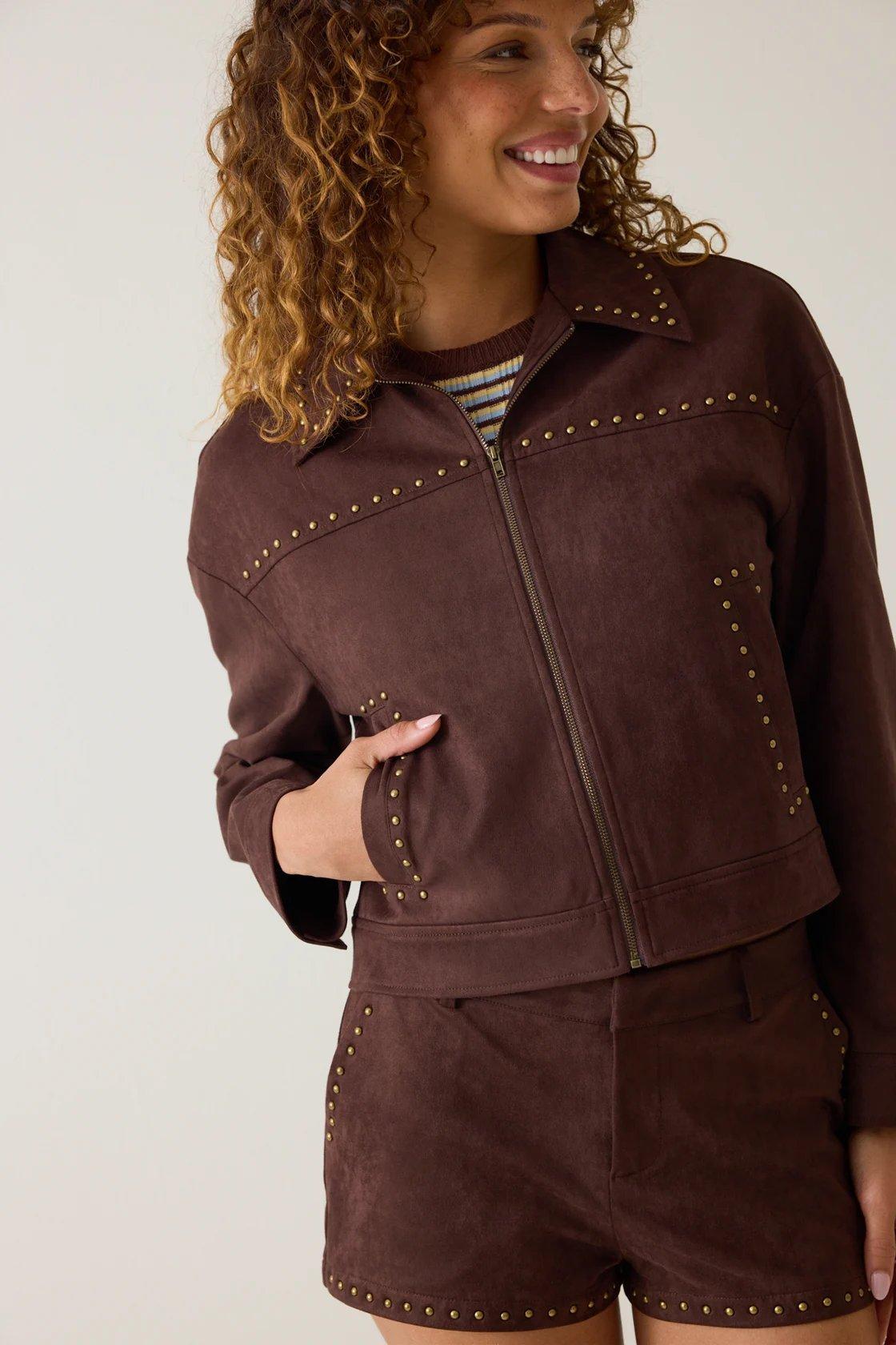 brown studded suede jacket
