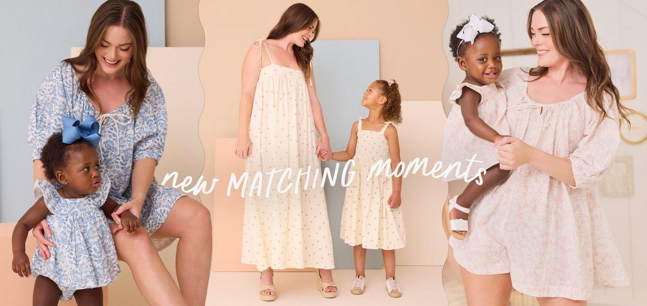 Little girl and mama wearing matching dresses.