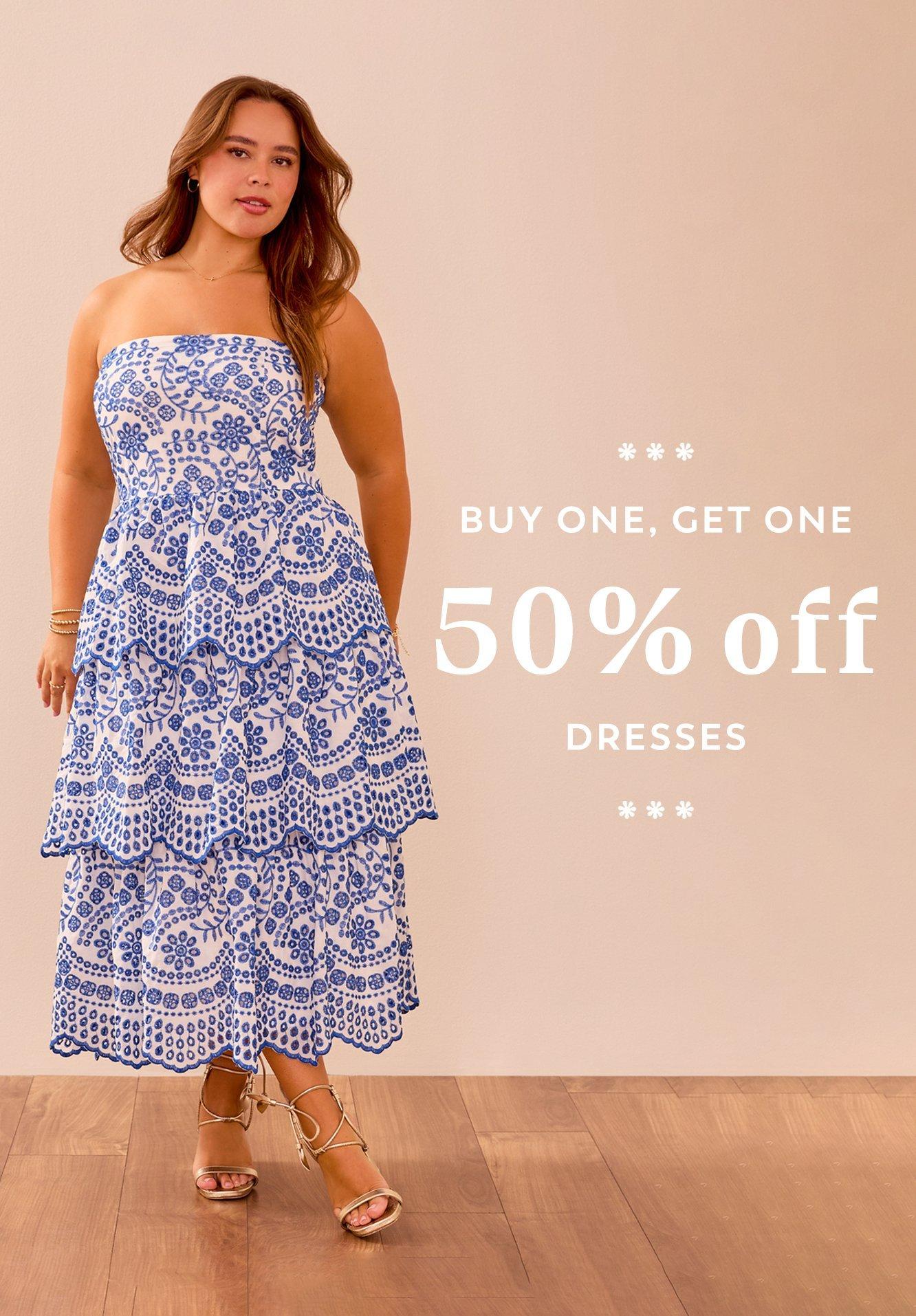 BUY ONE GET ONE 50% OFF blue and white floral maxi dress