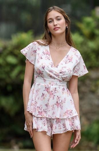 Woman wearing a floral romper