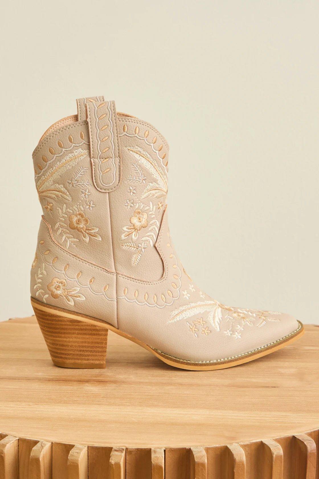 beige short embroidered western boots