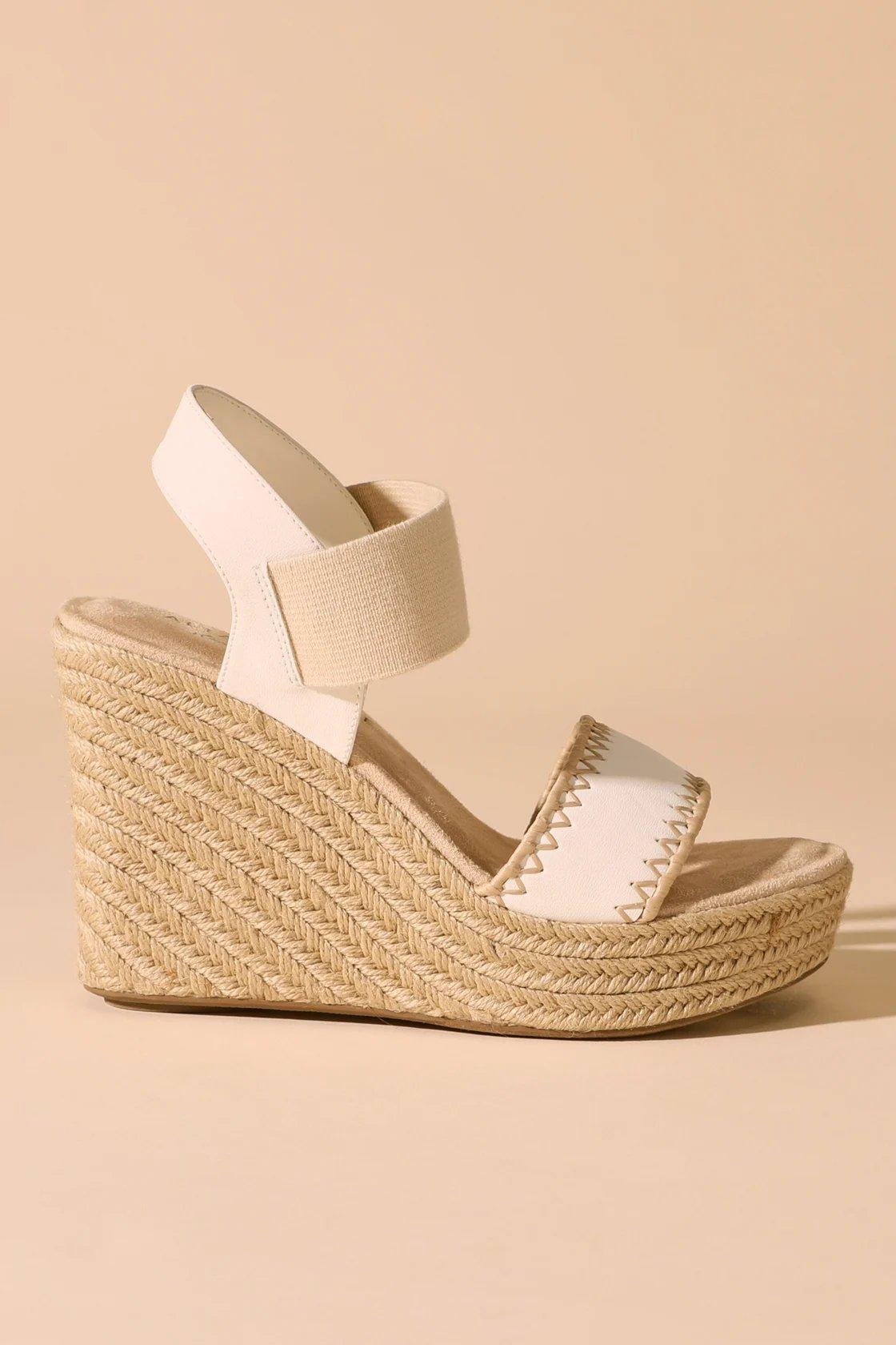 beige and white platform shoe