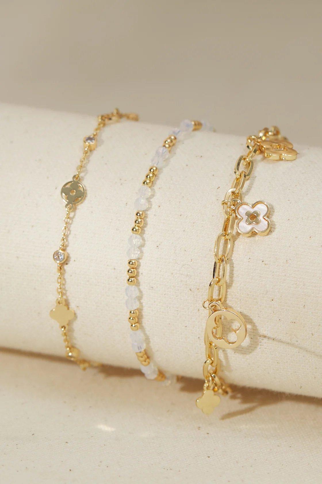 golden clover layered bracelets