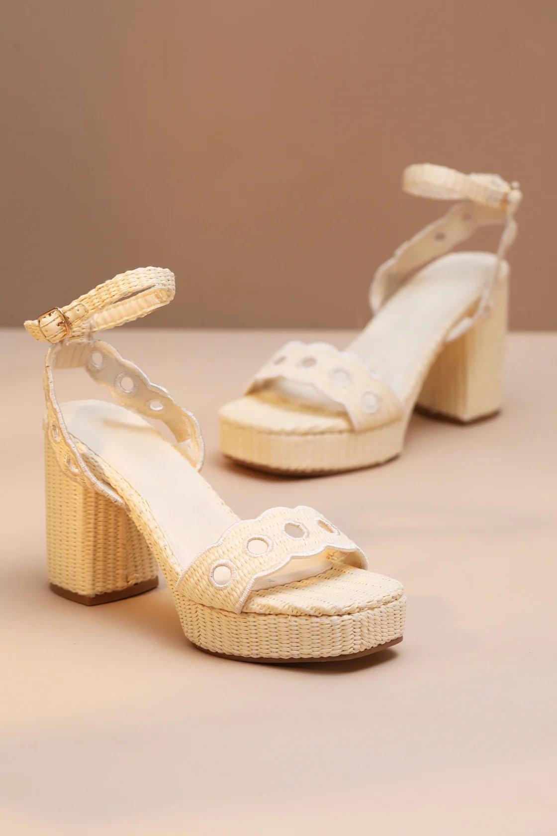 Ivory woven block heels