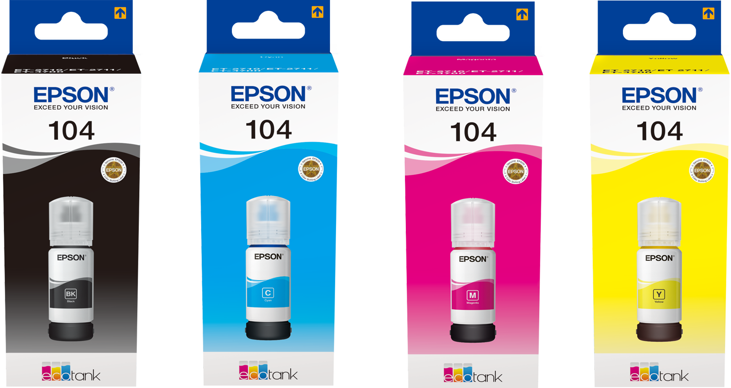 Pack de 4 cartouches d'encre écotank multipack bouteille série 104 Epson  Noir / cyan / magenta / jaune au meilleur prix