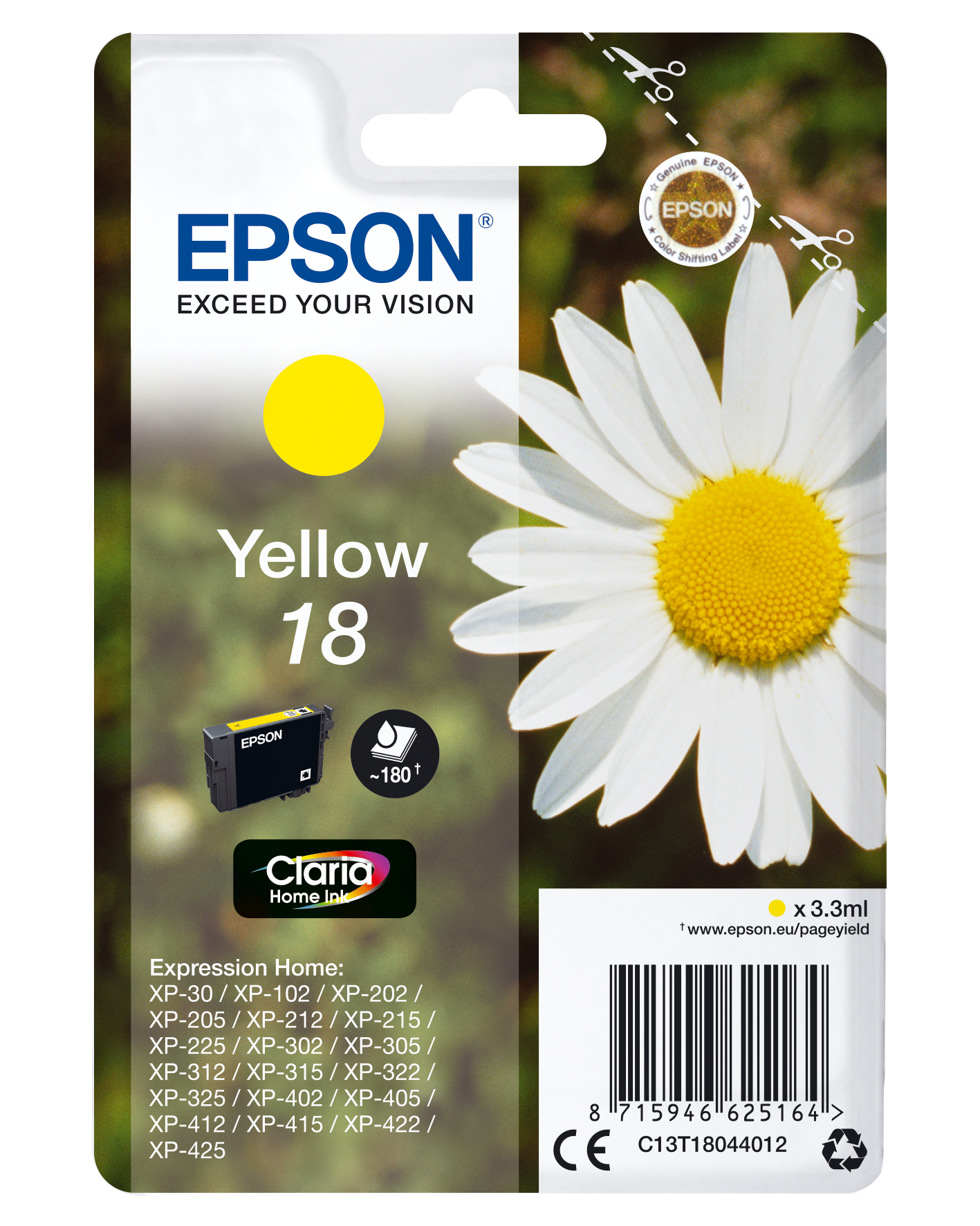 Singlepack Yellow 18 Claria Home Ink