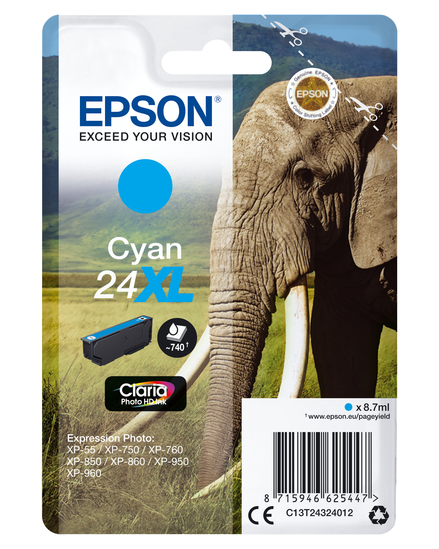 Singlepack Cyan 24XL Claria Photo HD Ink