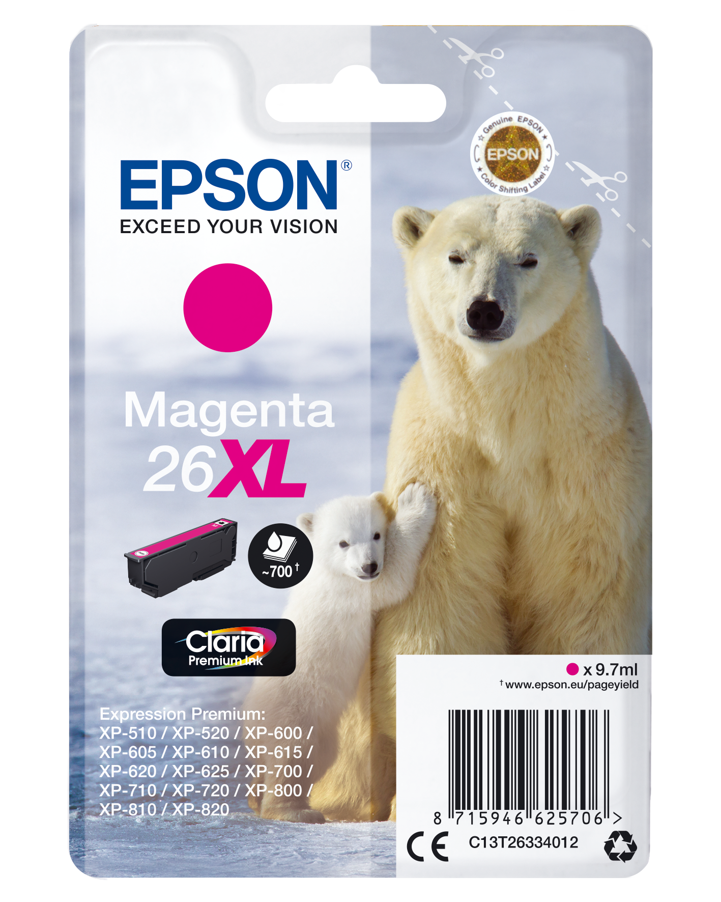 Singlepack Magenta 26XL Claria Premium Ink