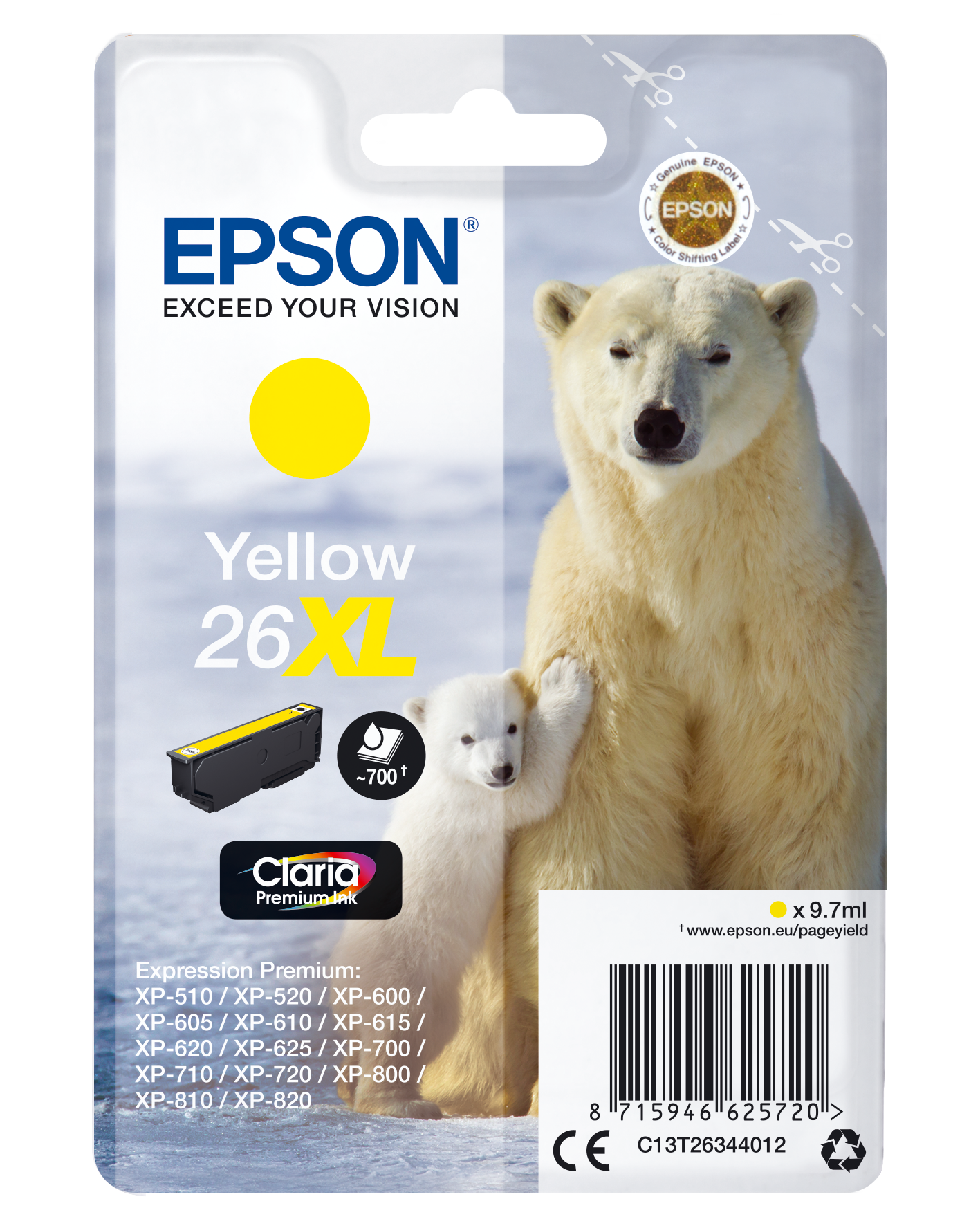 Singlepack Yellow 26XL Claria Premium Ink