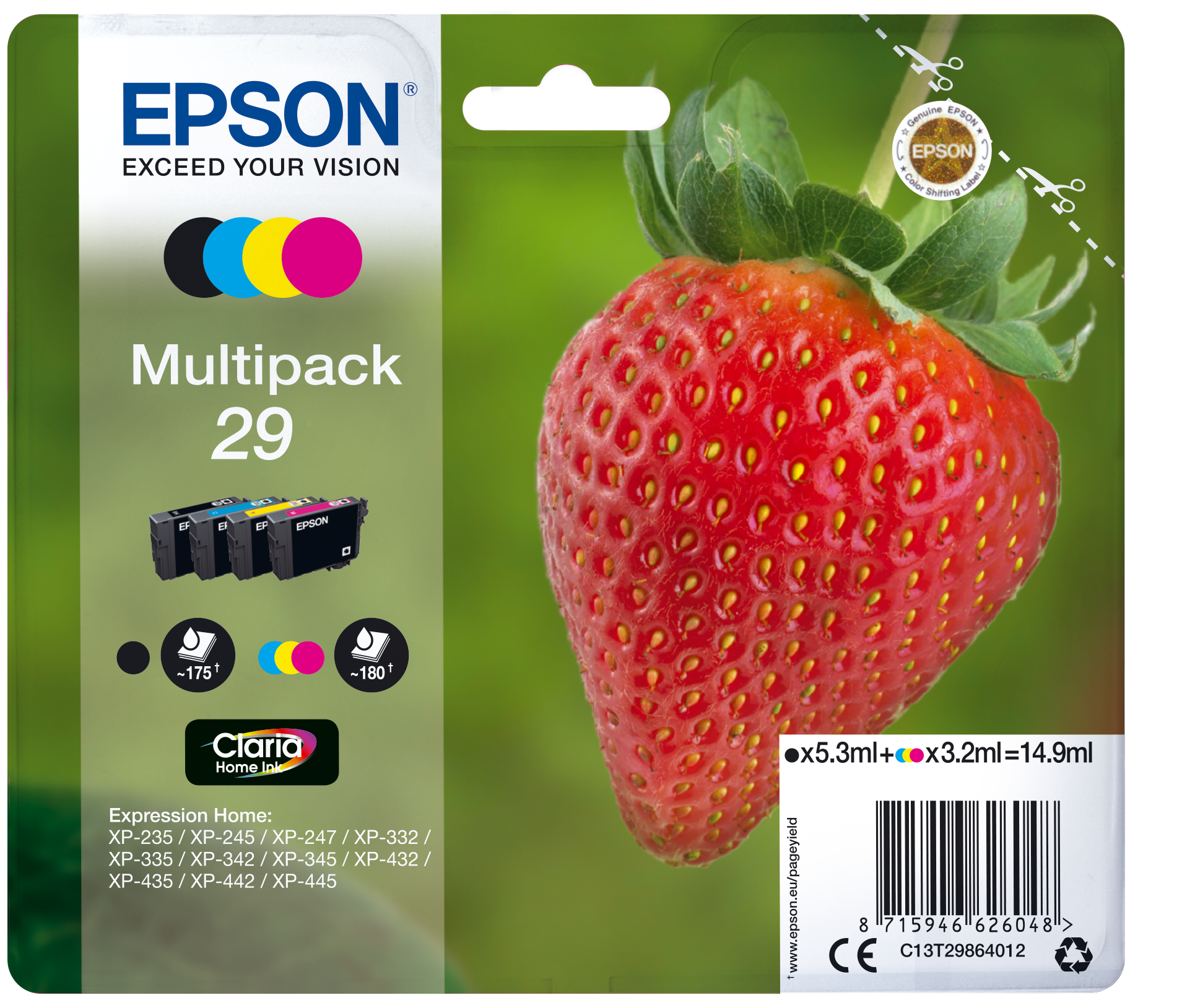 29 jordbær Claria Home multipakke 4-farve blæk | Blæk Blæk og papir | Produkter | Epson