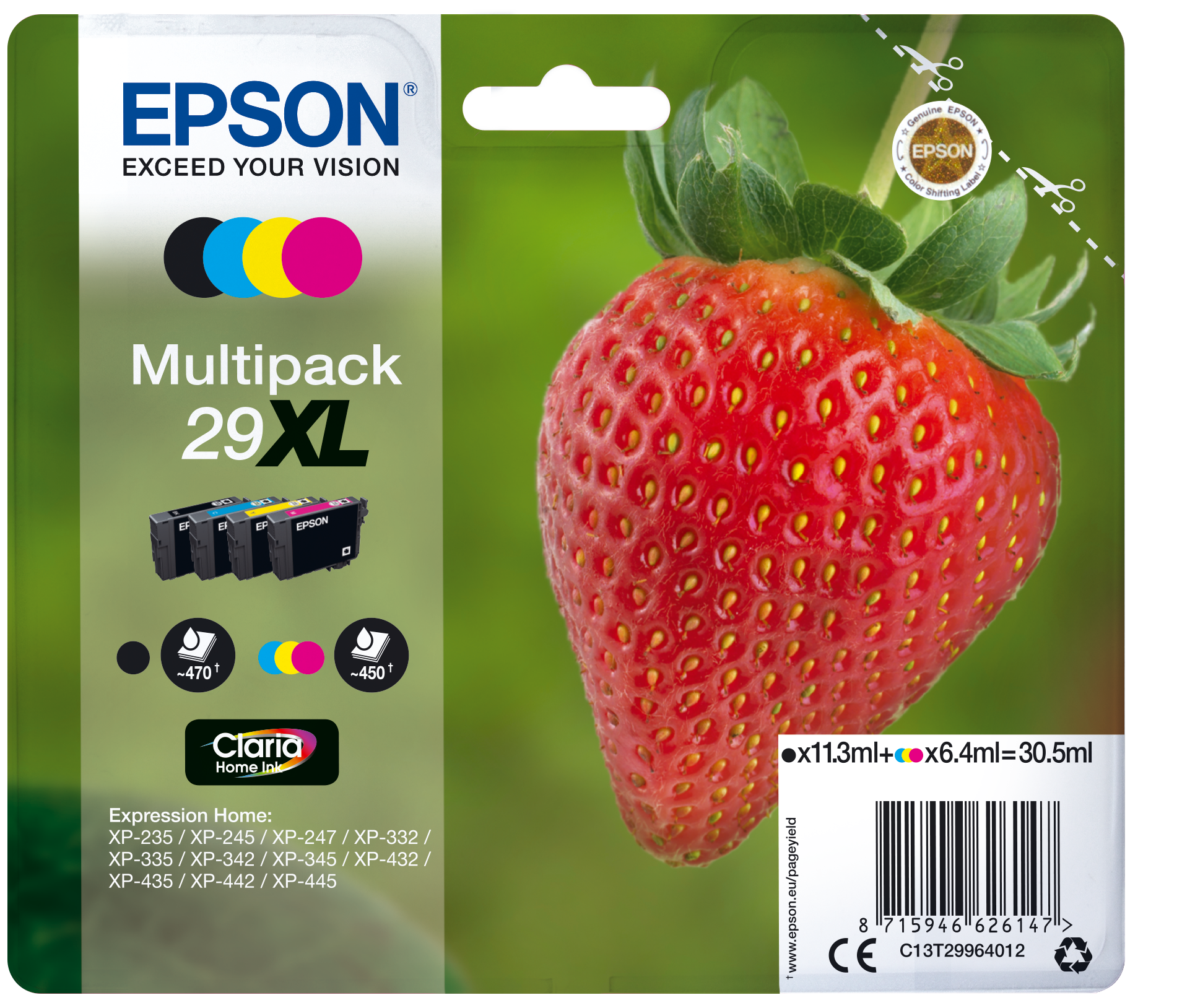 Epson 29 Strawberry Genuine Printer Ink Multipack 4 colours BCMY