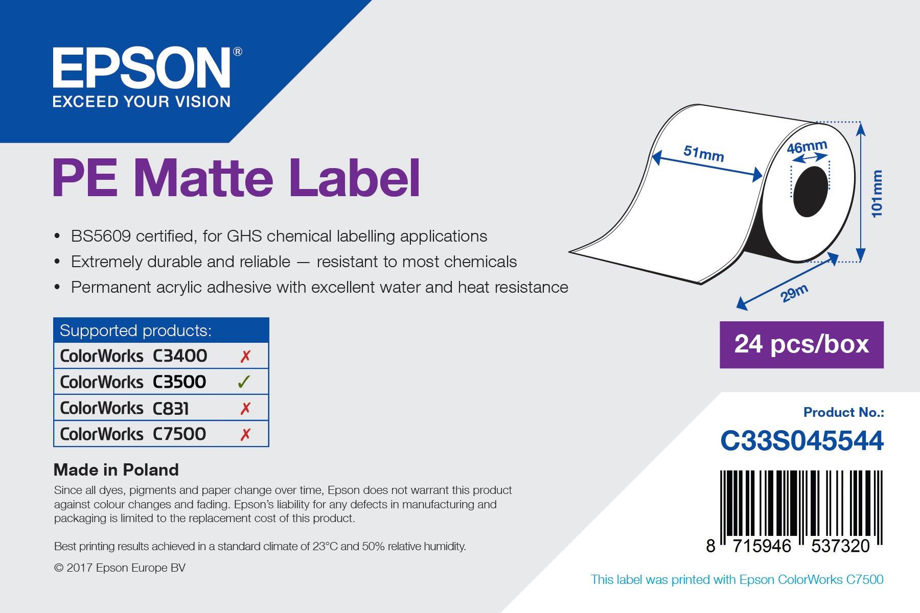 PE Matte Label - Continuous Roll: 51mm x 29m