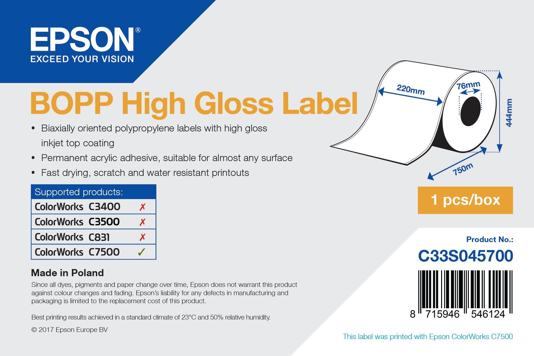 BOPP High Gloss Label - Coil 220mm x 750lm
