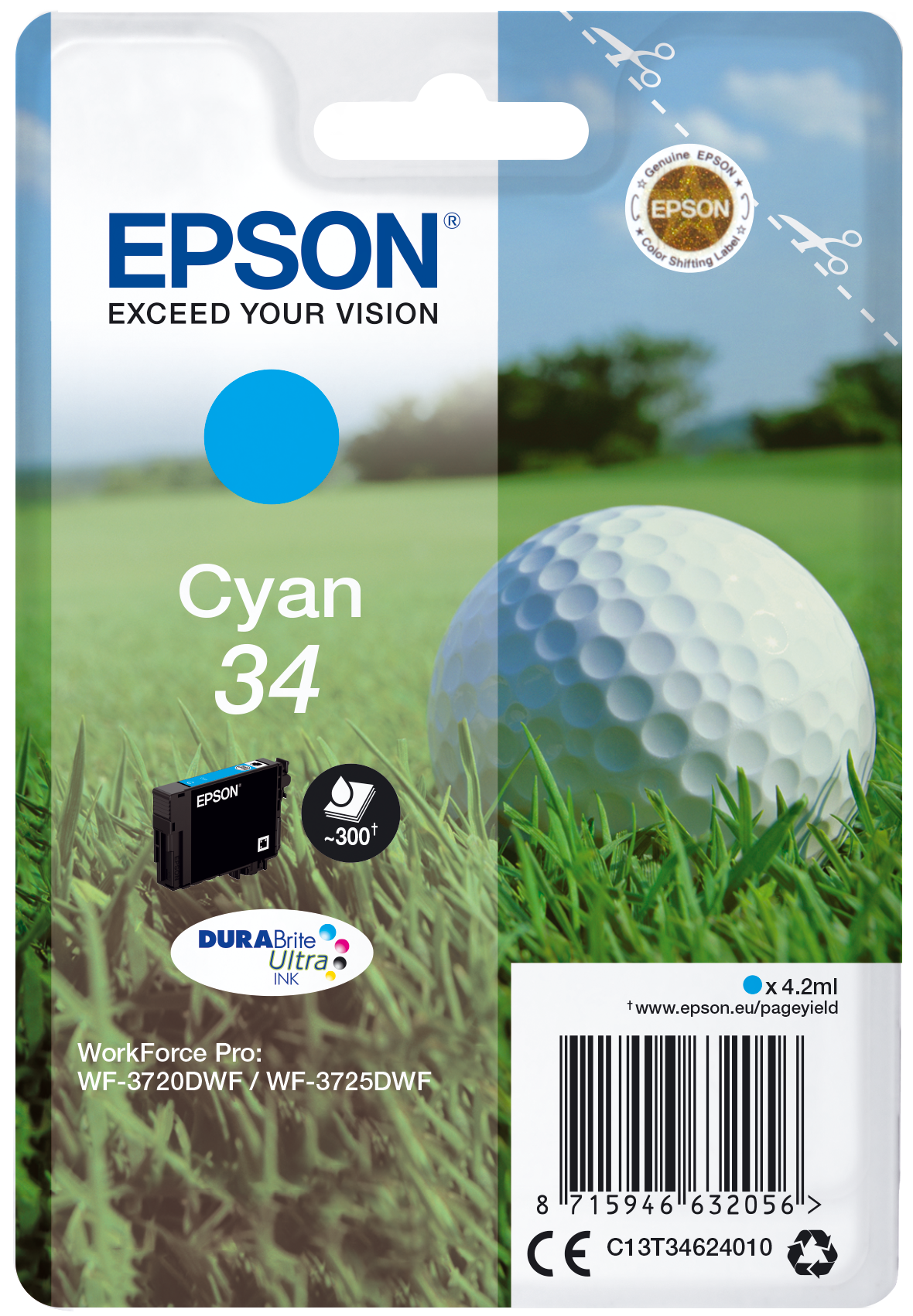 Papier | Tintenpatronen & Österreich | Epson | Produkte Single DURABrite Cyan Ultra Tinte 34 Tinte Golfball |