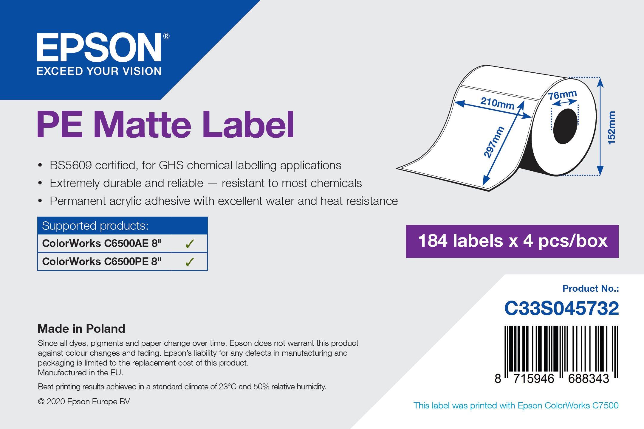 PE Matte Label - Die-Cut Roll: 210mm x 297mm, 184 labels