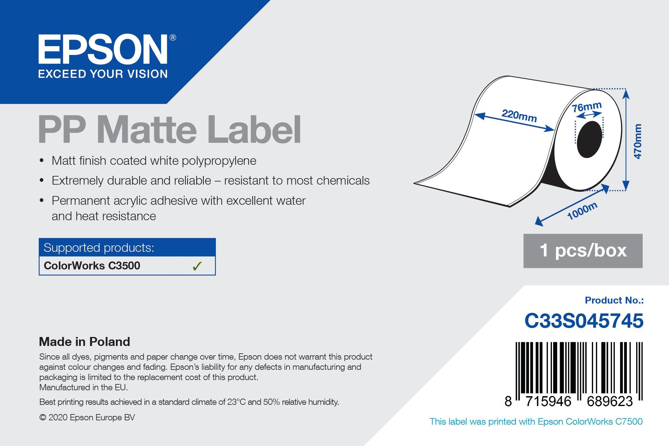 PP Matte Label - Coil 220mm x 1000lm