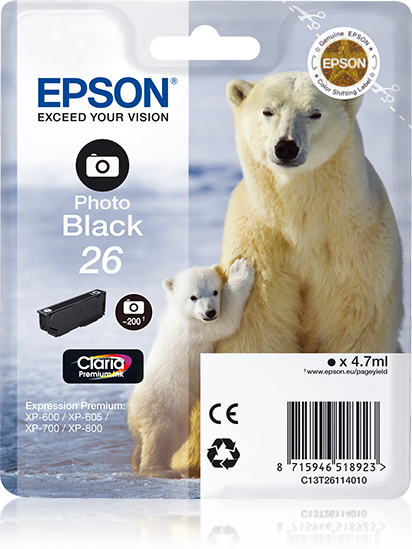 Singlepack Photo Black 26 Claria Premium Ink