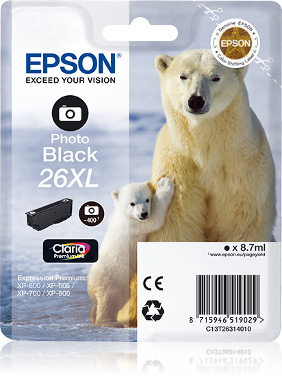 Singlepack Photo Black 26XL Claria Premium Ink