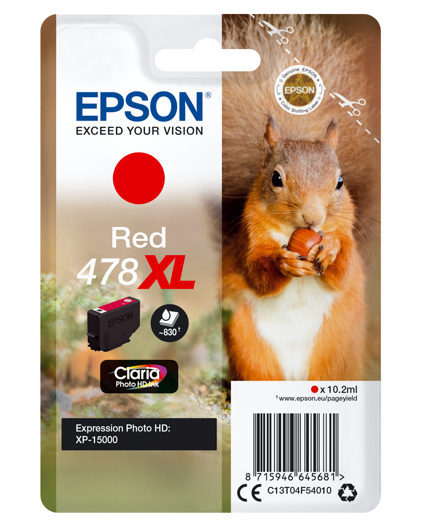 Singlepack Red 478XL Claria Photo HD Ink