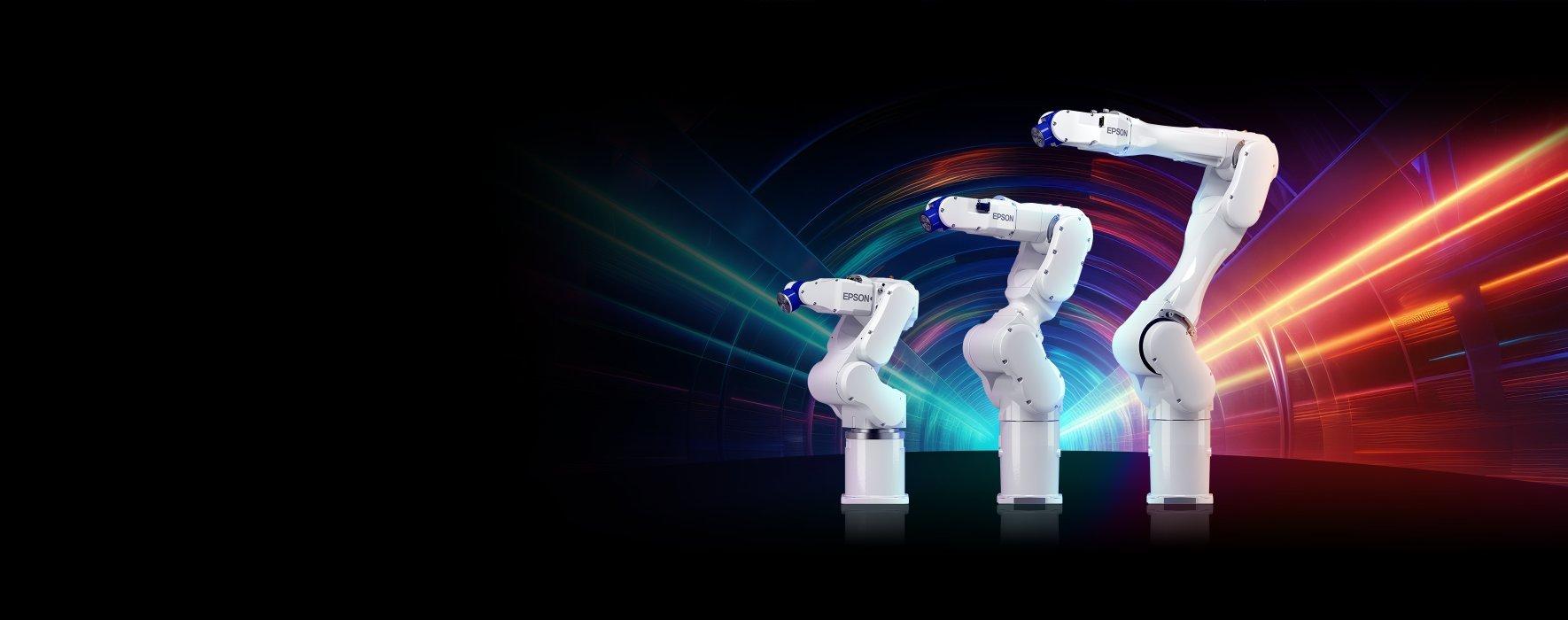 Three ProSix CB Series robots prominently displayed.