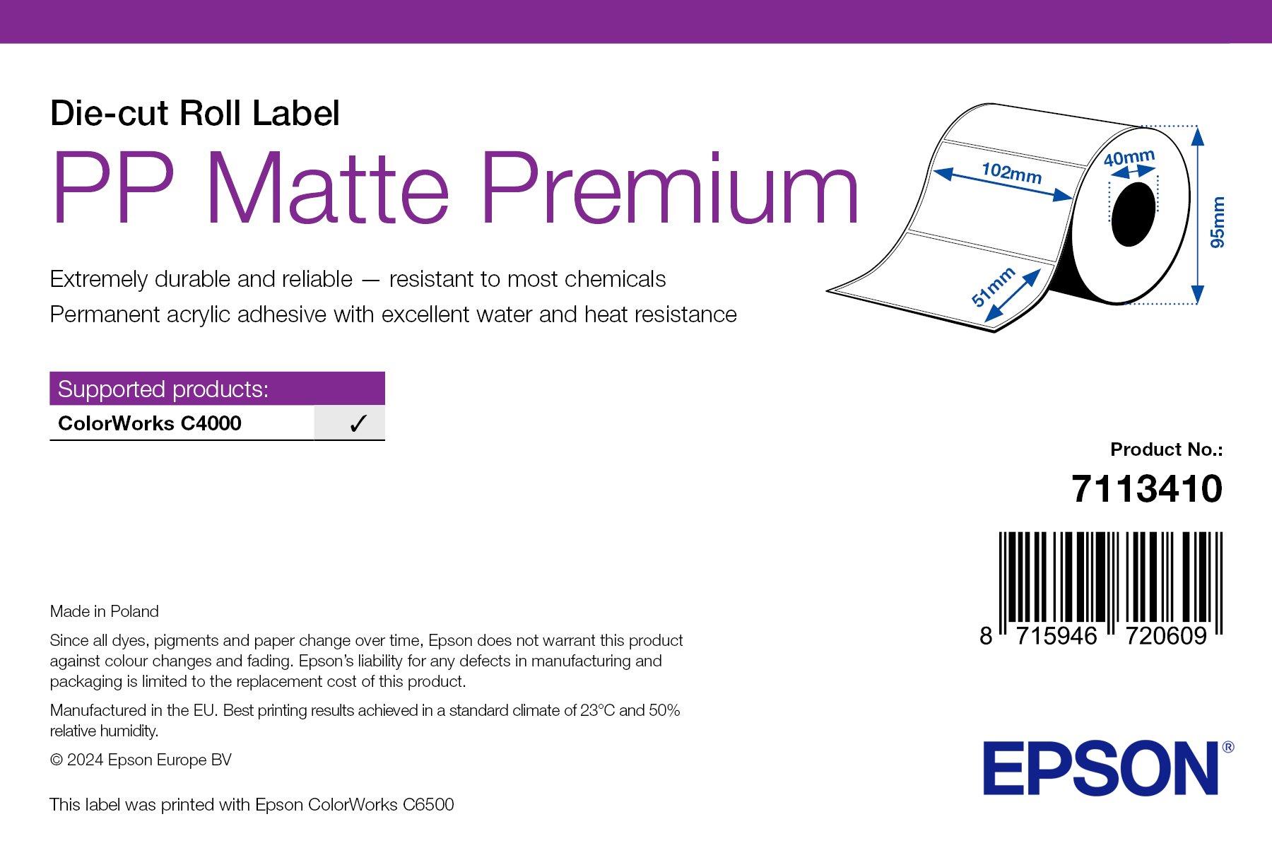 PP Matte Label Premium, Die-cut Roll, 102mm x 51mm, 535 Labels