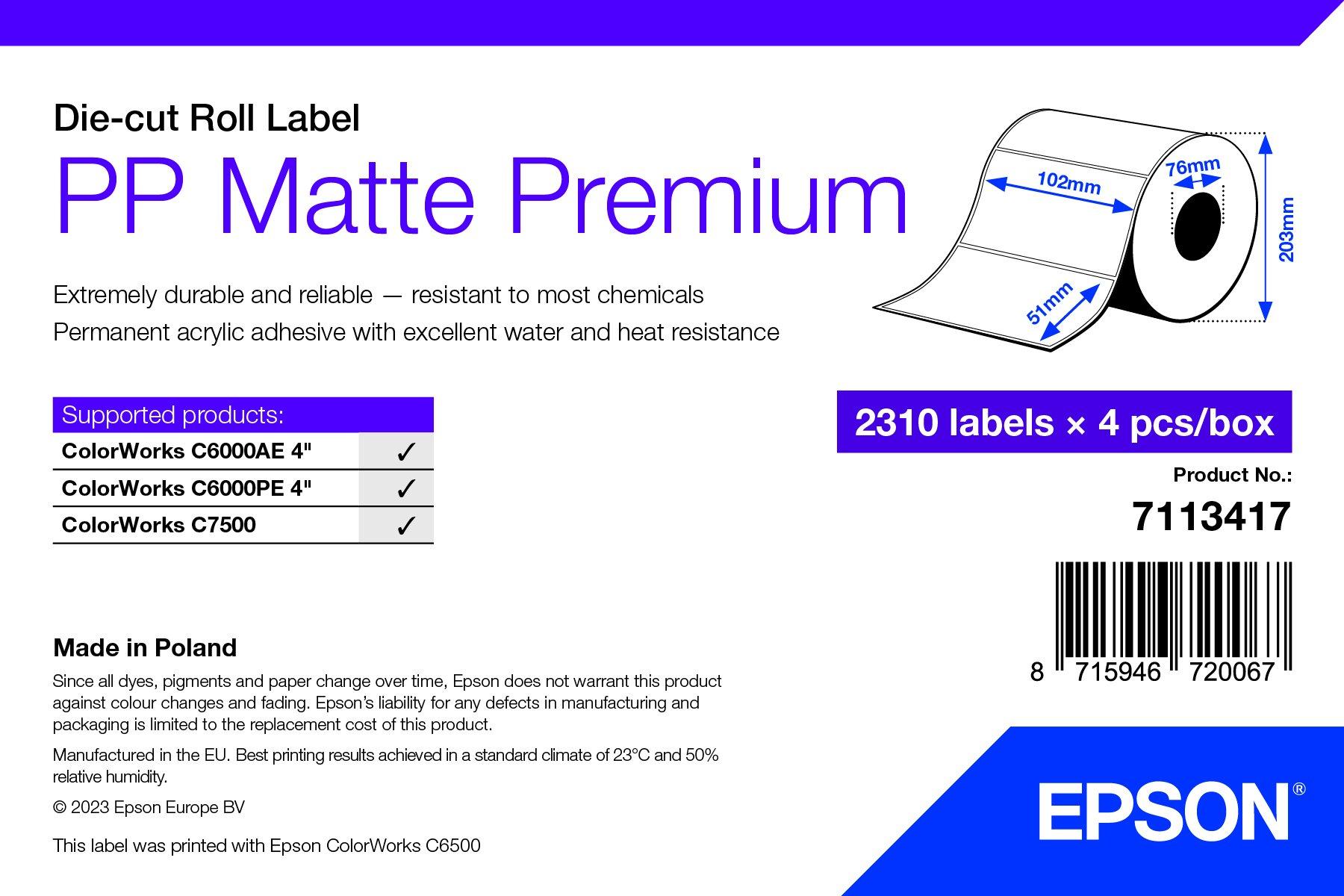PP Matte Label Premium, Die-cut Roll, 102mm x 51mm, 2310 Labels