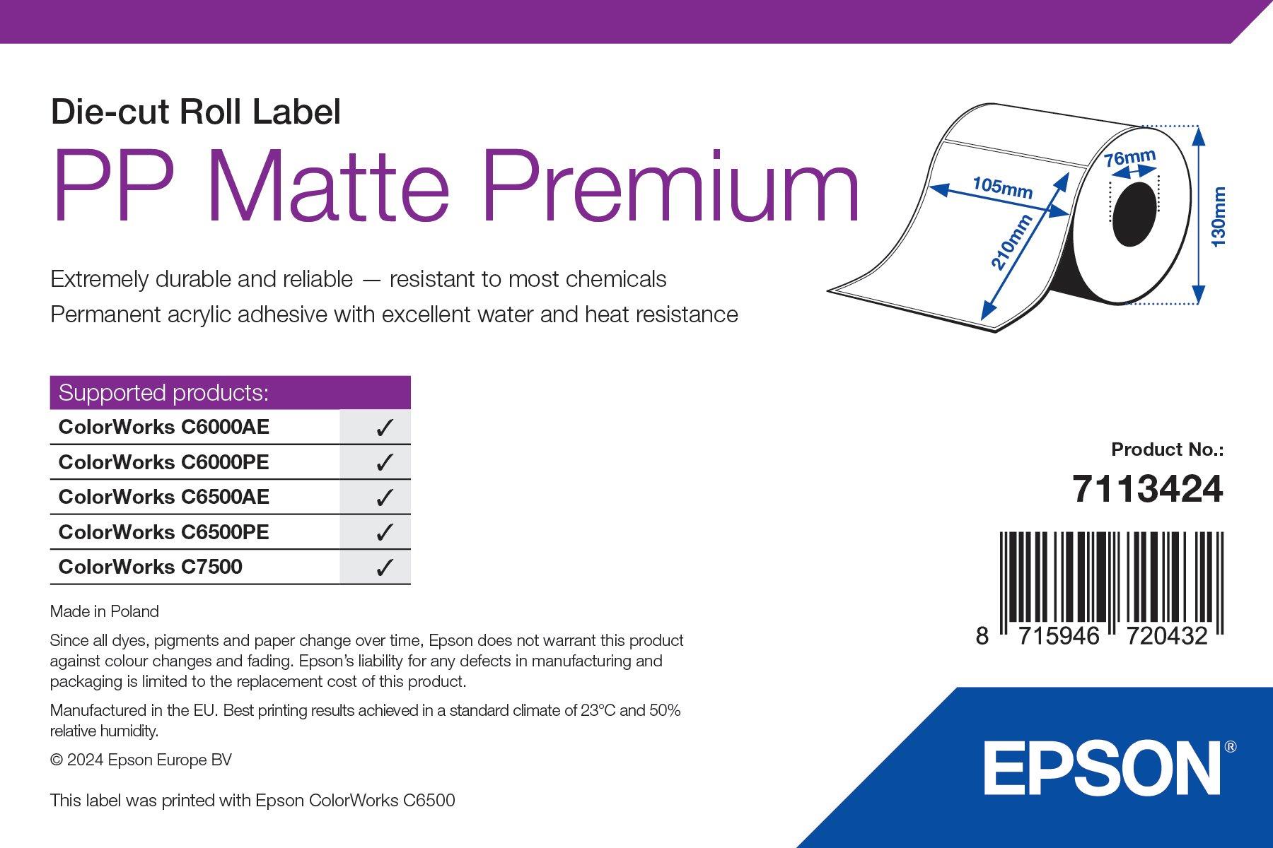 PP Matte Label Premium, Die-cut Roll, 105mm x 210mm, 259 Labels