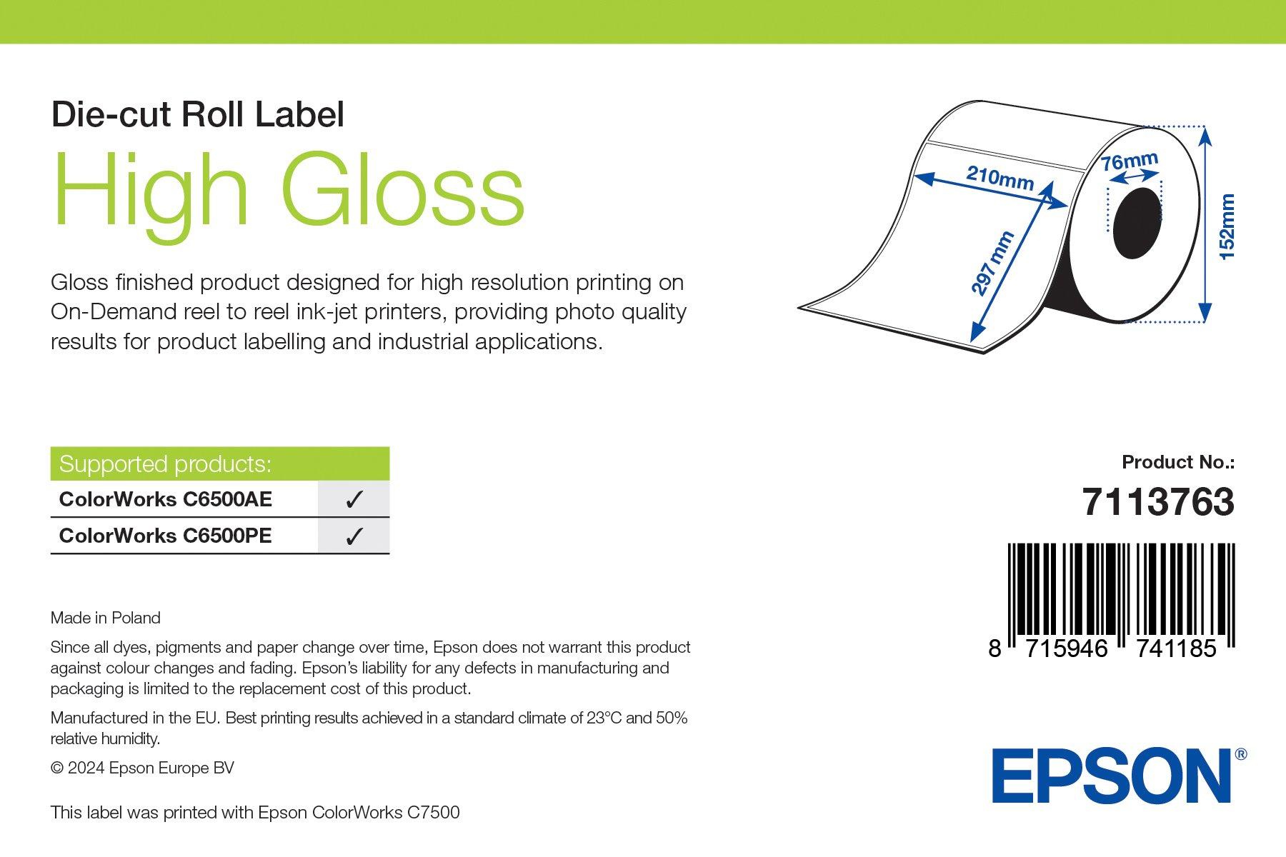 High Gloss Label, Die-Cut Roll, 210mm x 297mm, 194 Labels