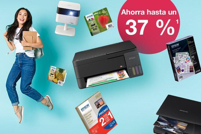 Back to UNI promotions image with a woman, printer and inkies.