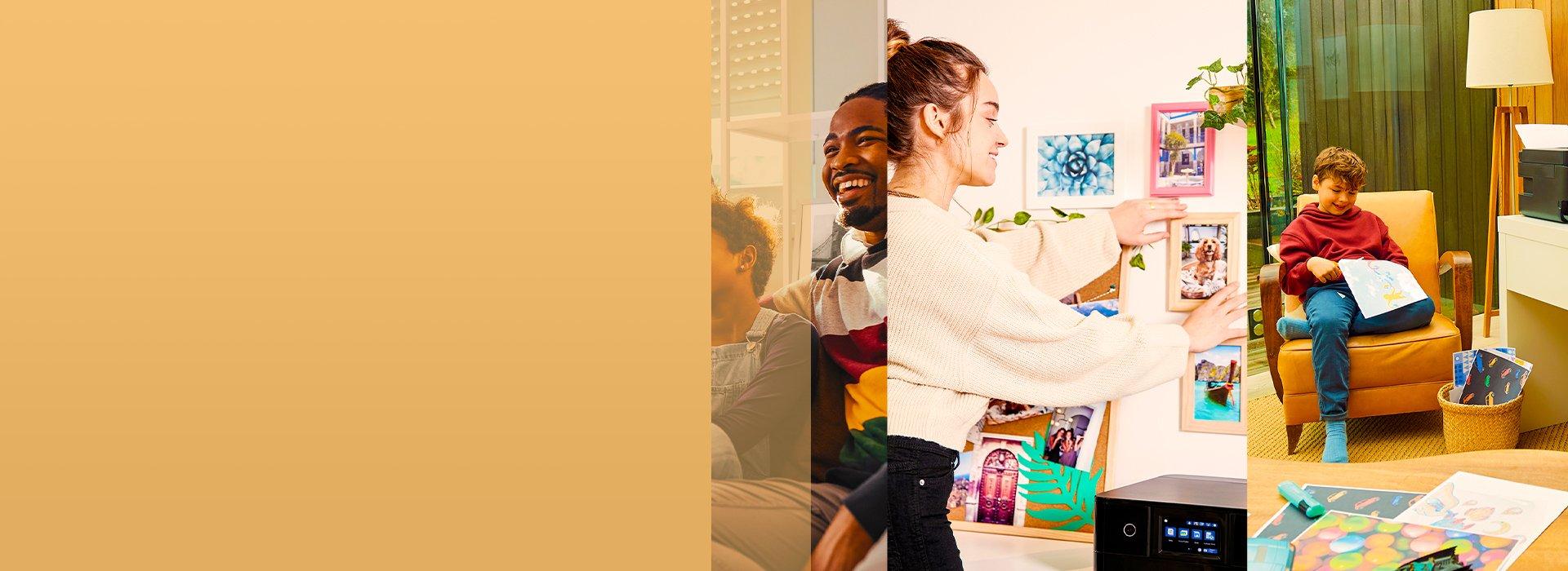 Usain Bolt sitting on a couch with a printer next to him