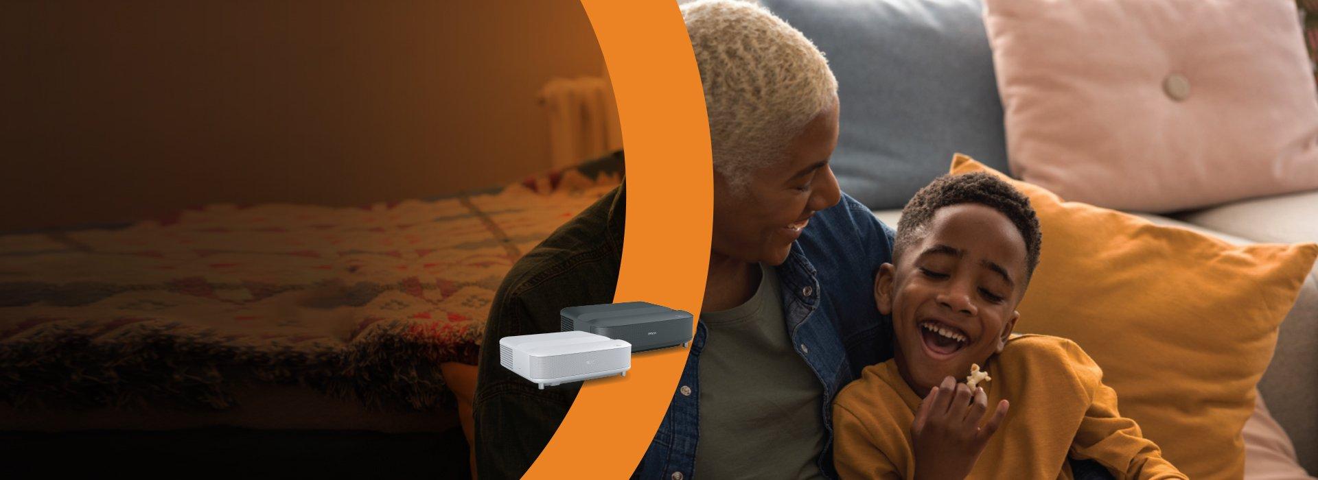 Father and son looking happy