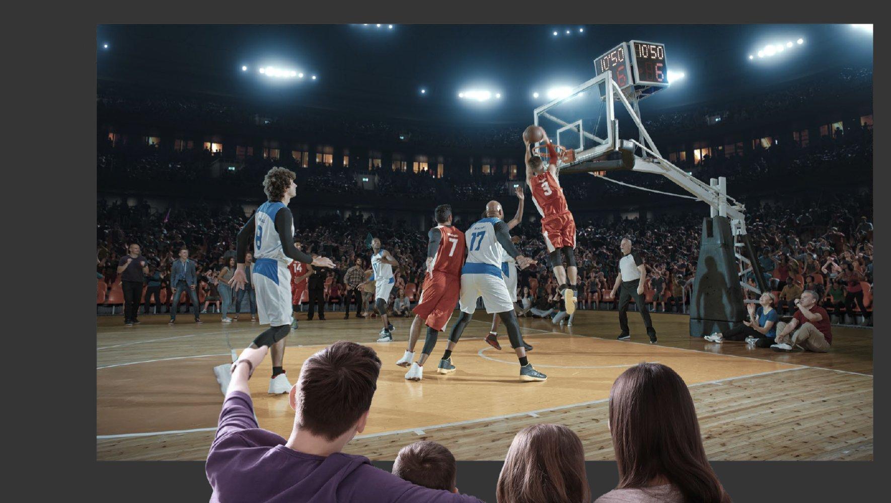 Family watching a basketball game