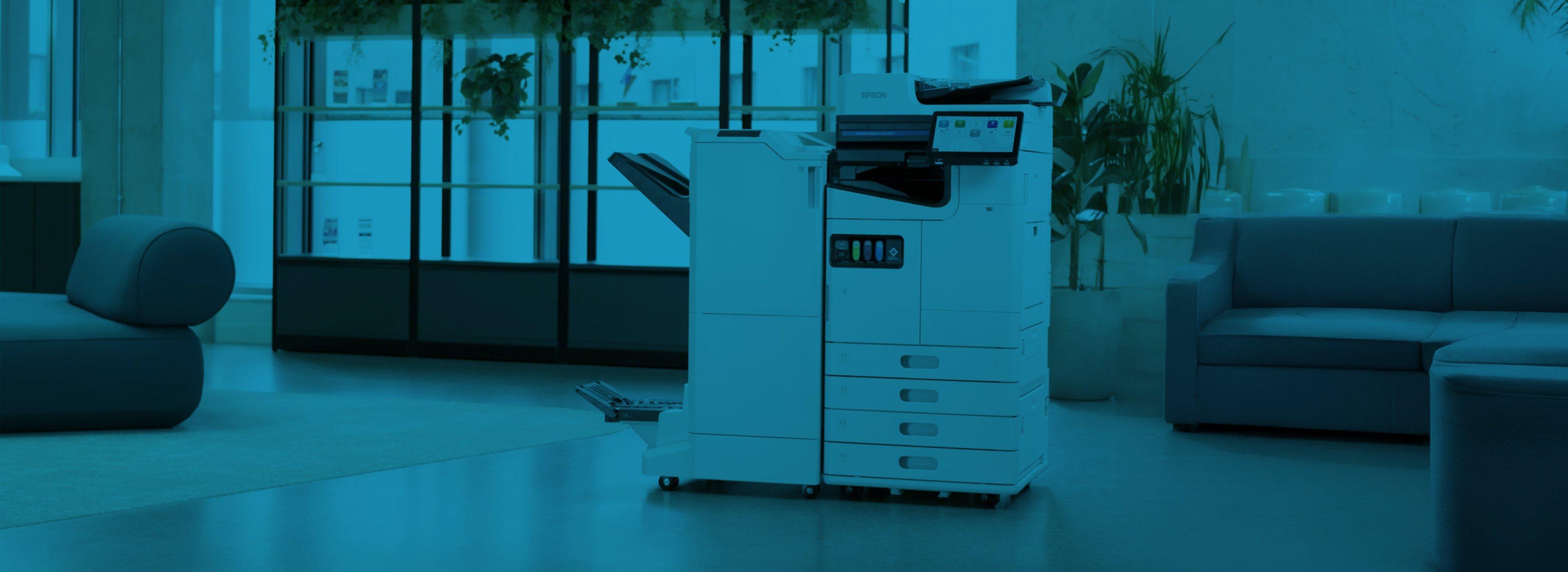 A large Epson printer in an office space