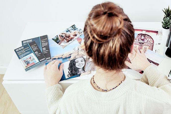 A girl watching different images.