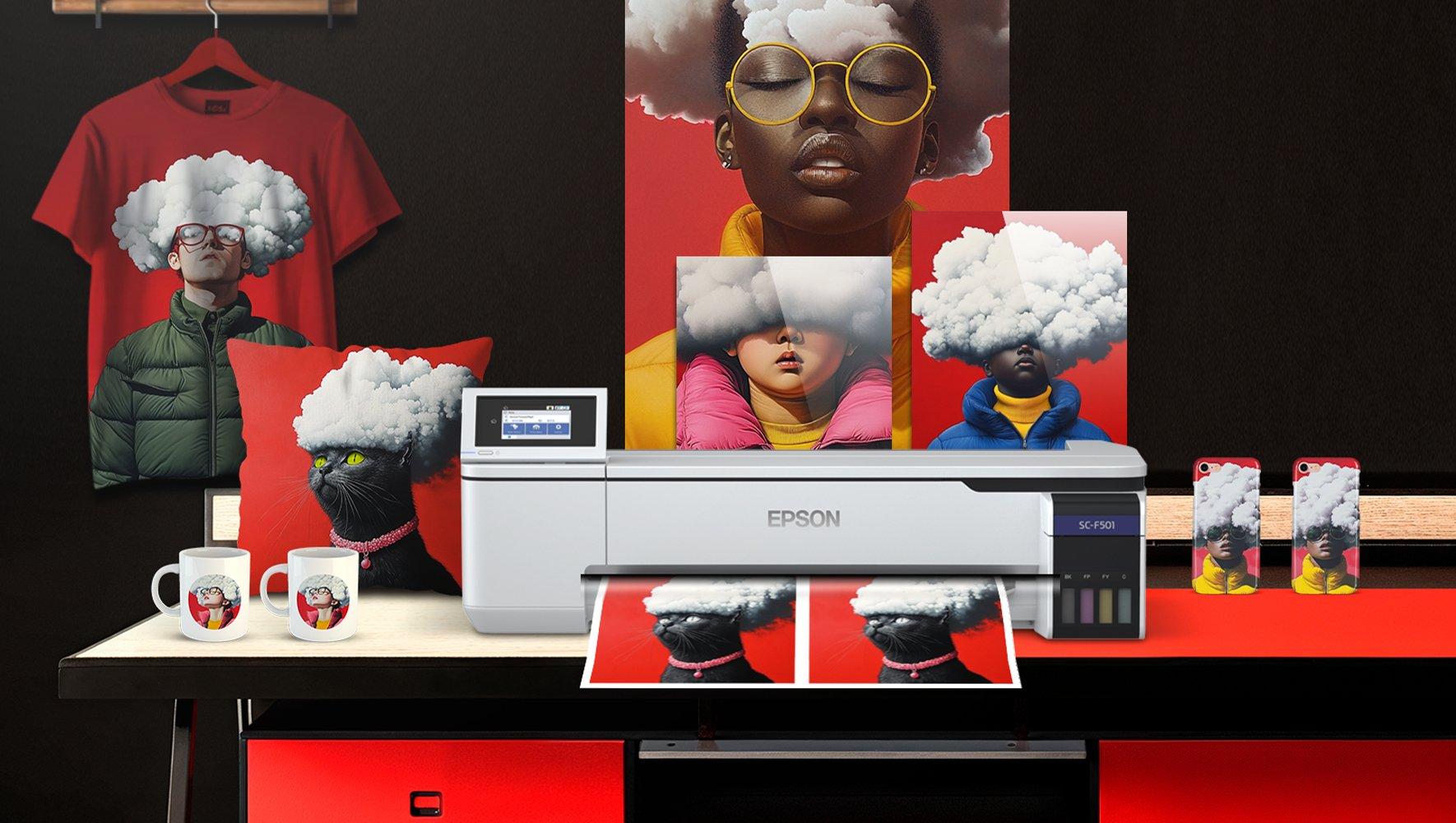 Cups, smartphone covers, T-shirts, pillows, prints of people and animals with their heads in clouds