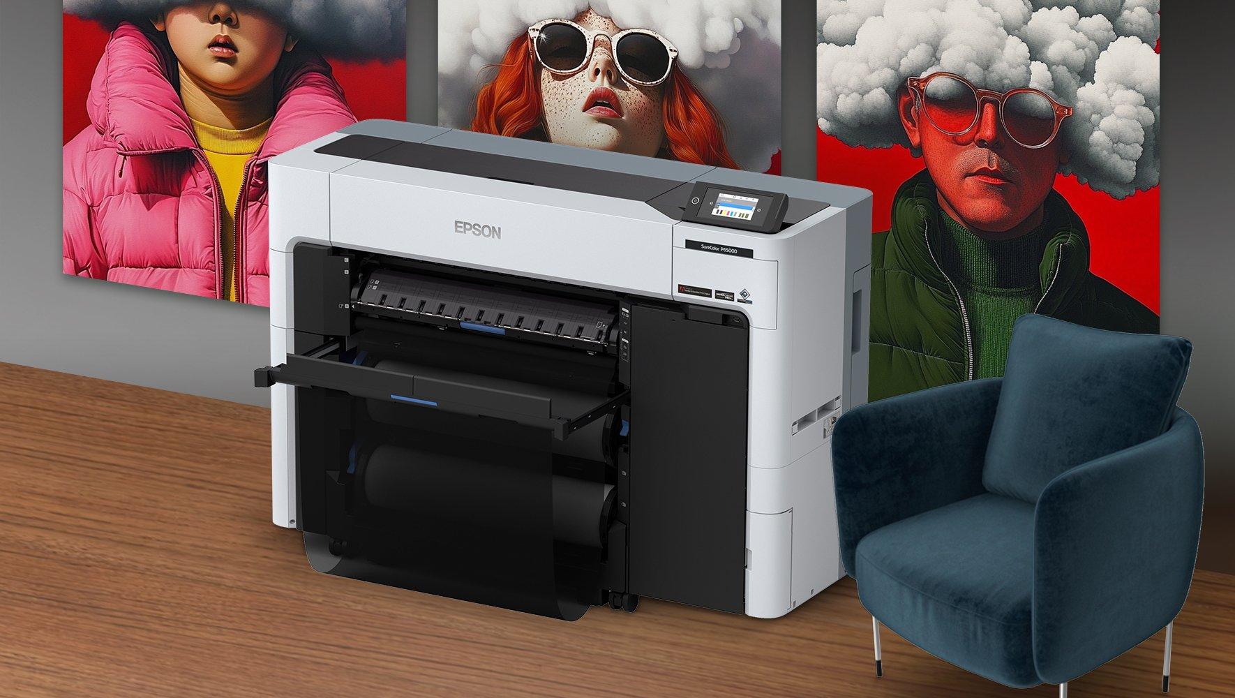 An Epson printers and pictures of people with their heads in a cloud
