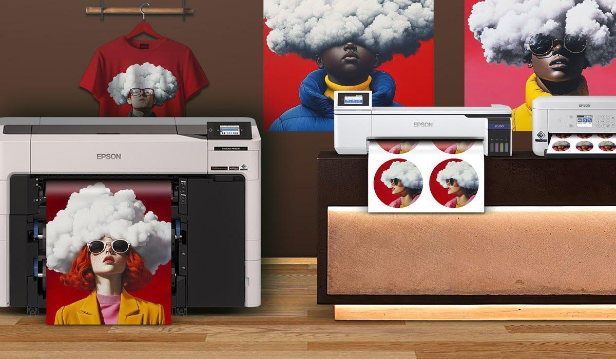Epson printer and a picture of a child with their head in a cloud