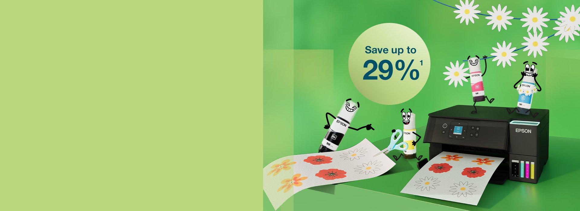 Spring Sale banner with Printer and Inkies