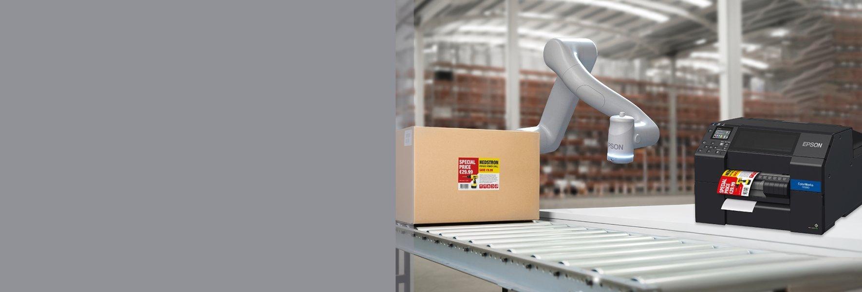 Print & Apply-Anwendung mit Drucker und Roboter