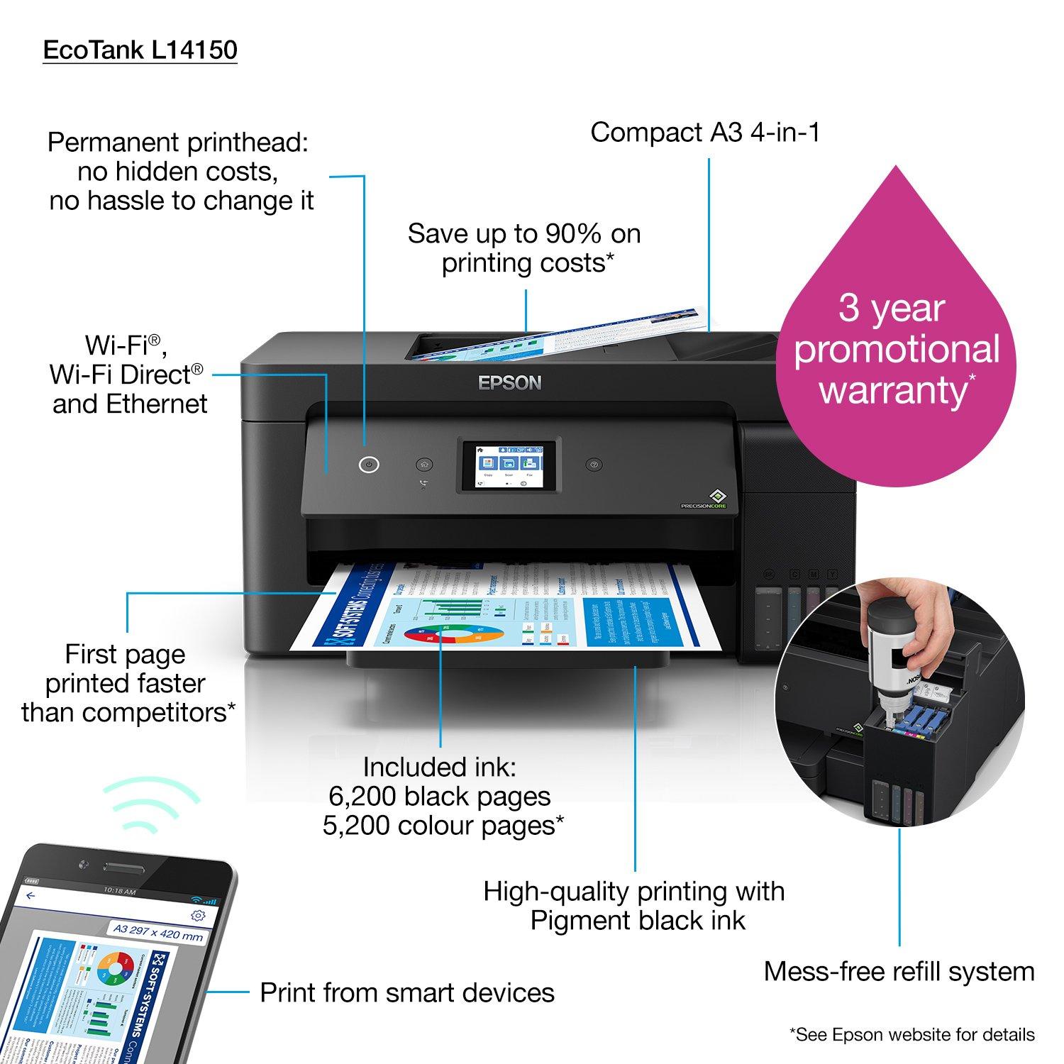 Impresora Multifuncional Epson® EcoTank L14150 (A3)