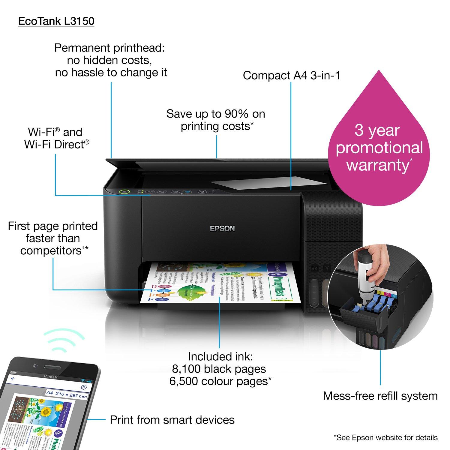 Impresora Multifuncional Epson EcoTank L3150 (Wi-Fi)