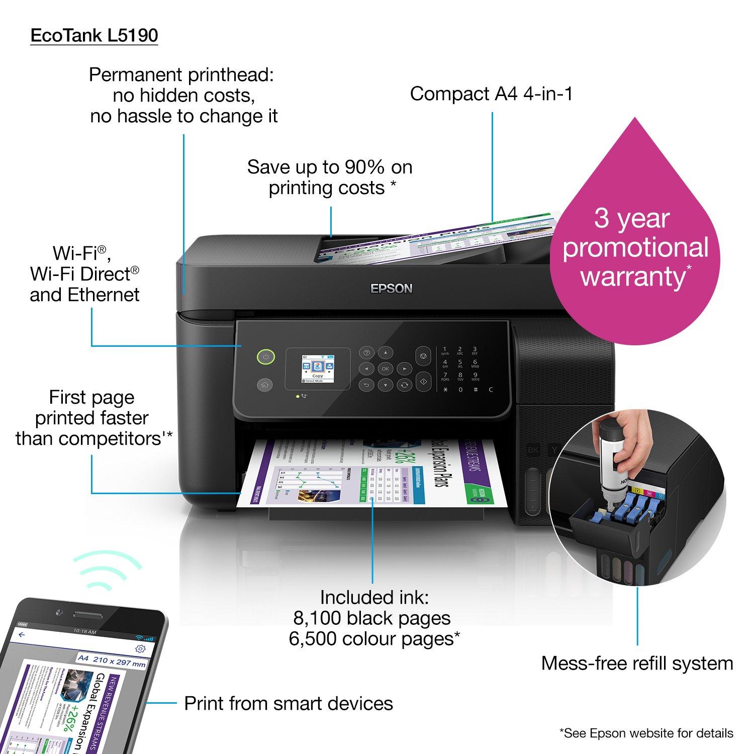 Imprimantes Multifonction jet d'encre Epson EcoTank L5190 - SpaceNet