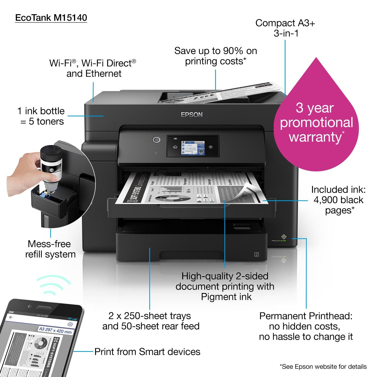 Epson M15140 A3 Wi-Fi Duplex All-in-One Ink Tank Printer, For Photo Copier  and Offices