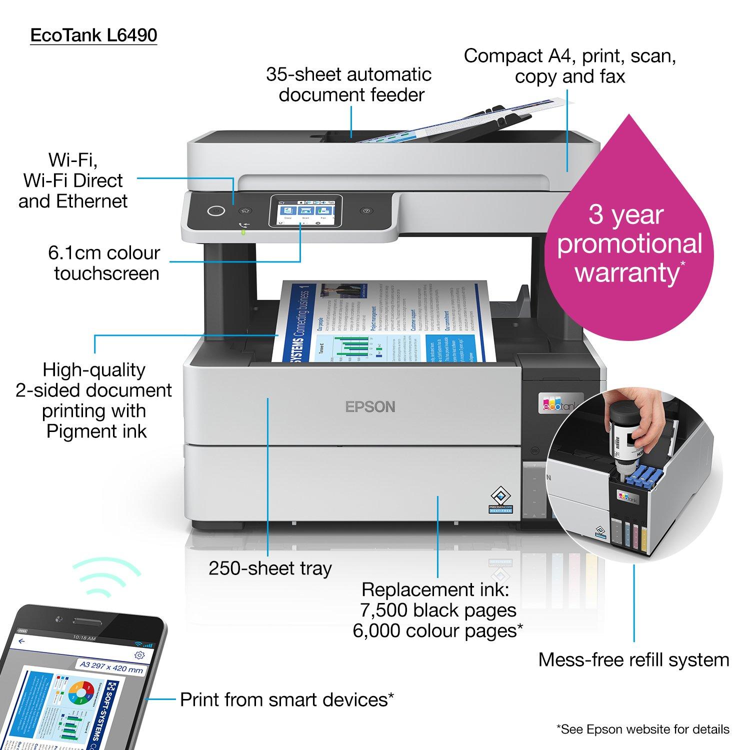 Imprimante Epson EcoTank L6490 à Réservoir Intégré A4 Wifi - Spacenet