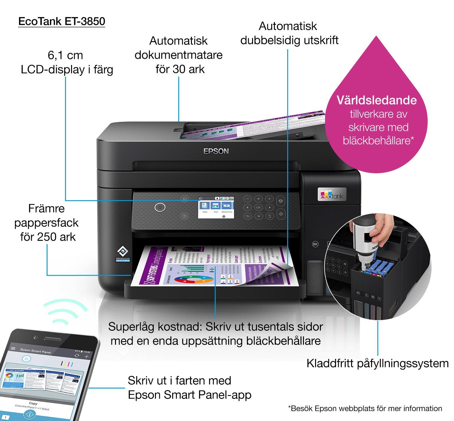 Epson EcoTank ET-3850 imprimante à jet d'encre multifonction A4 avec wifi  (3 en 1) Epson