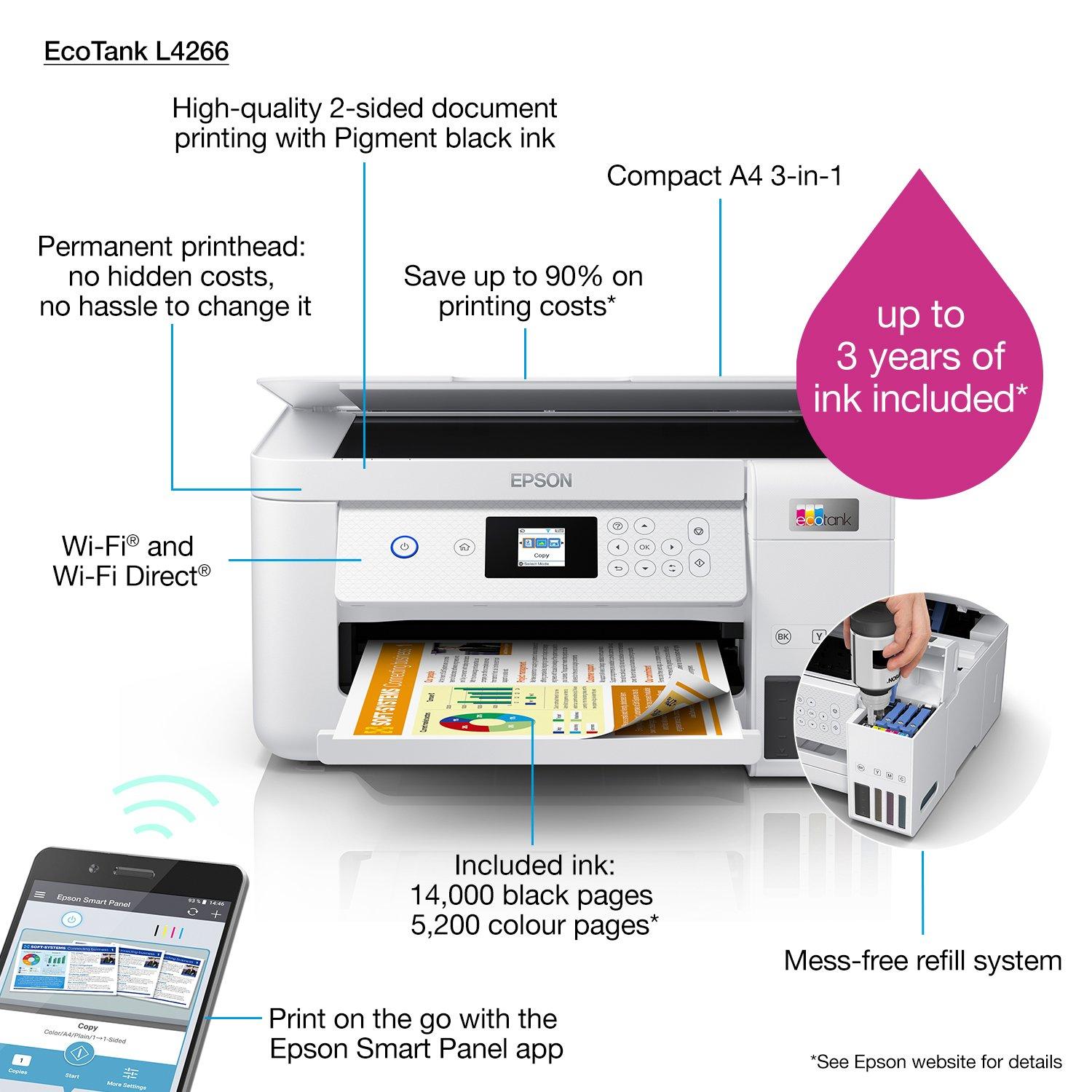 EcoTank ET-2856 A4 Multifunction Wi-Fi Ink Tank Printer, With Up