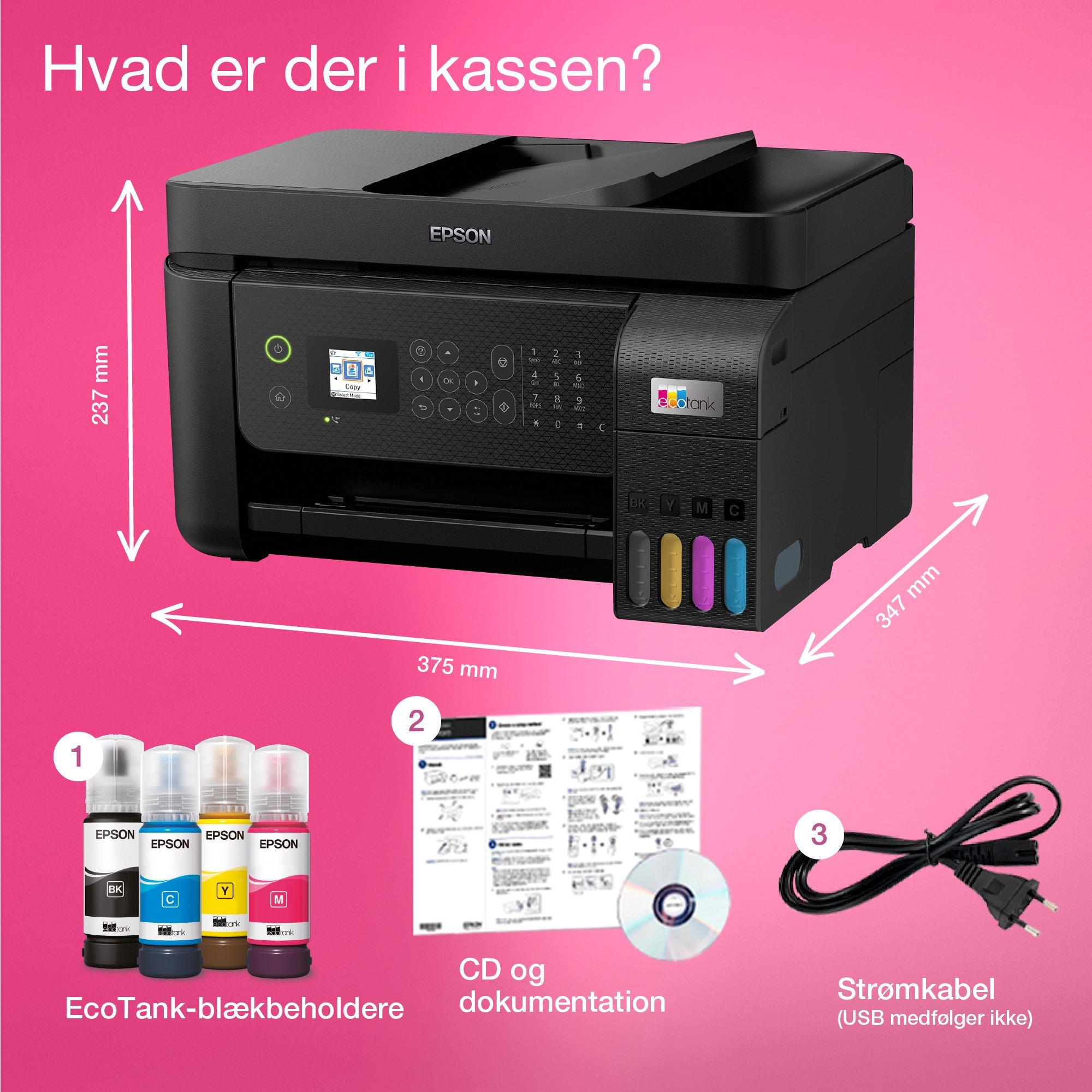 EcoTank ET-4800 A4 Wi-Fi-multifunktionsprinter med blækbeholder, inkl. blæk til ca. 3 års forbrug whats in the box
