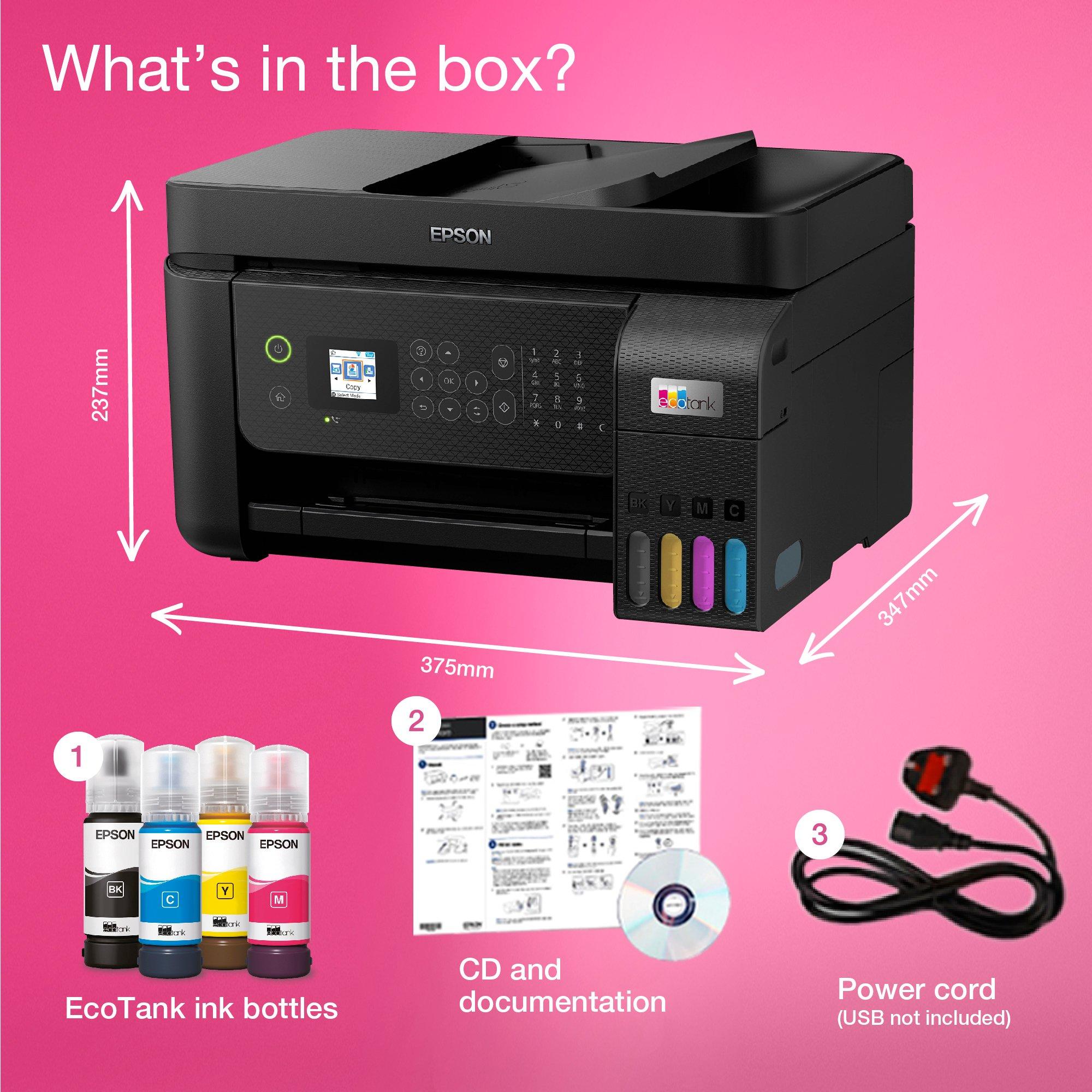 EcoTank ET-4800 A4 Multifunction Wi-Fi Ink Tank Printer, With Up To 3 Years Of Ink Included* whats in the box